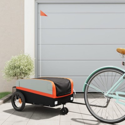 vidaXL Remorcă pentru biciclete negru/portocaliu, 30 kg, fier foto