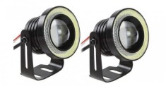 Set Proiectoare LED cu Lupa si Angel Eyes Auto Moto - 64mm