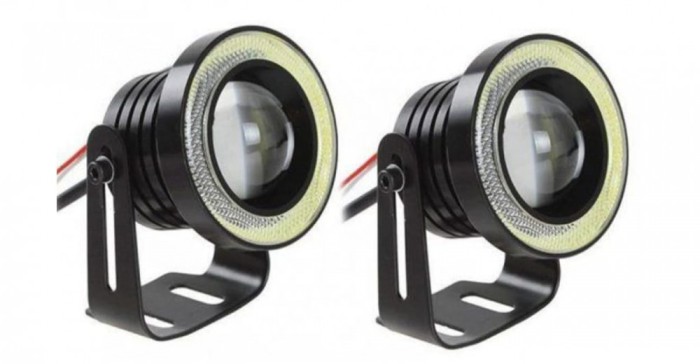 Set Proiectoare LED cu Lupa si Angel Eyes Auto Moto - 79mm