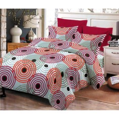 Lenjerie de pat pentru o persoana cu husa de perna patrata, Baikal, bumbac mercerizat, multicolor