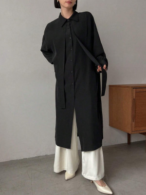 Rochie maxi stil camasa, cu nasturi, negru, dama foto