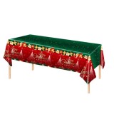 Fata de masa festiva, flippy, dreptunghiulara, imprimeu merry christmas, tema craciun, rezistenta la apa, din pvc, 137 x 274 cm, rosu/verde