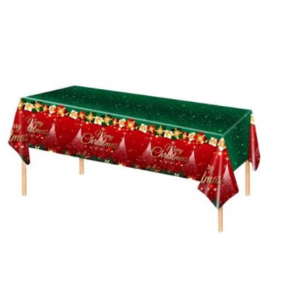 Fata de Masa Festiva, Cyrax, Dreptunghiulara, Imprimeu Merry Christmas, Tema Craciun, Rezistenta la Apa, din PVC, 137 x 274 cm, Rosu/Verde foto