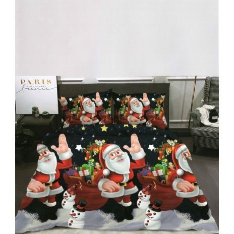 Lenjerii de pat dublu cocolino, pucioasa, mos craciun cu sacul - bleumarin