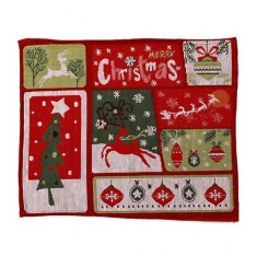 Servet de masa, flippy, model ren, brad si globulete, scris merry christmas, tematica craciun, prosop pentru masa, 47x33 cm, bumbac si fibre sintetice