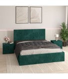 Pat Tapitat Filip Verde + Saltea Lux Ortopedica + Noptiere Tapitate 180x200cm