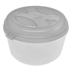 Cutie Alimente Mare Rotunda, 0.5 L, Recipient Incolor, Capac Alb, Cutie Alimente Plastic cu Capac Alb, Caserola din Plastic, Cutii din Plastic pentru foto