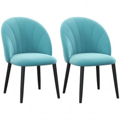 Set 2 scaune bucatarie/living, Telor, catifea, metal, verde albastrui si negru, 52x54x79 cm