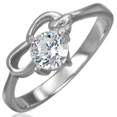 Inel de logodnă realizat din oțel chirurgical cu zirconiu transparent și două bucle - Marime inel: 56
