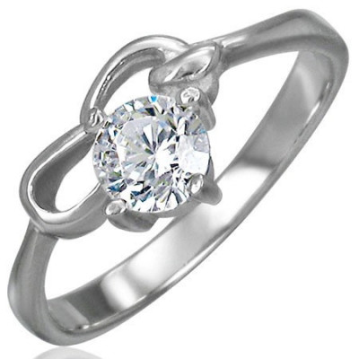 Inel de logodnă realizat din oțel chirurgical cu zirconiu transparent și două bucle - Marime inel: 52 foto