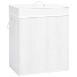 Cos de rufe din bambus cu 2 sectiuni, alb, 100 L