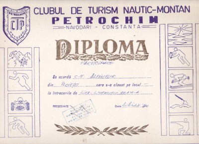 bnk div - Diploma Clubul Turism nautic-montan Petrochim Navodari 1990 foto