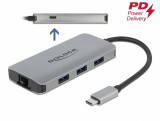 HUB USB 3.2 Gen 1-C la 3 x USB-A + Gigabit LAN + alimentare PD, Delock 63252