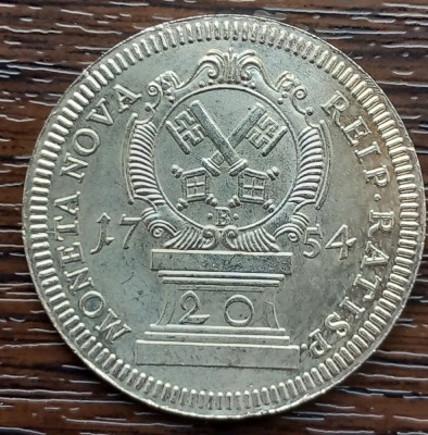 (A207) MONEDA DIN ARGINT - REPRODUCERE 20 KREUZER 1754, REGENSBURG - 1982 foto