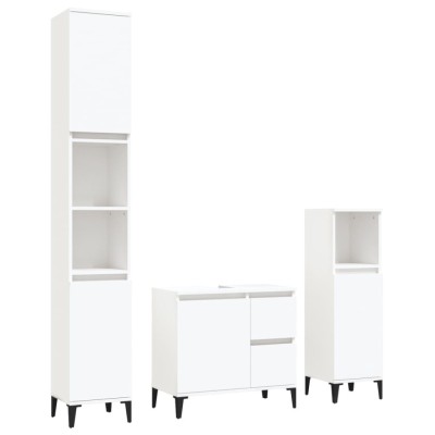 Set dulapuri de baie, 3 piese, alb, lemn prelucrat foto
