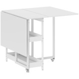 HOMCOM Masă Pliabilă cu 2 Blaturi Rabatabile pentru 4 Persoane cu 2 Rafturi Deschise, Gri | Aosom Romania