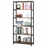 Biblioteca in Stil Industrial Vintage cu 6 Rafturi din Lemn si Metal Negru, 80x30x180cm HOMCOM | Aosom RO