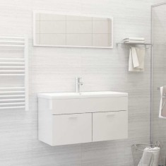 vidaXL Set mobilier de baie, 2 piese, alb extralucios, PAL