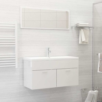 vidaXL Set mobilier de baie, 2 piese, alb extralucios, PAL foto