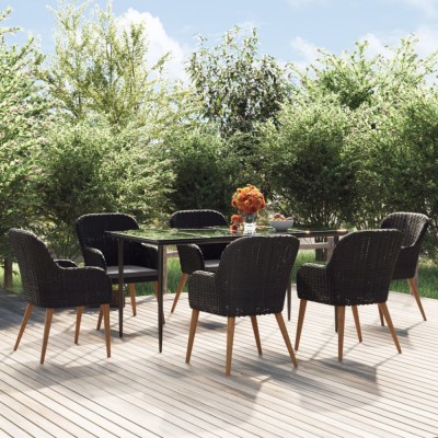 vidaXL Set de masă pentru grădină, 7 piese, cu perne, negru foto