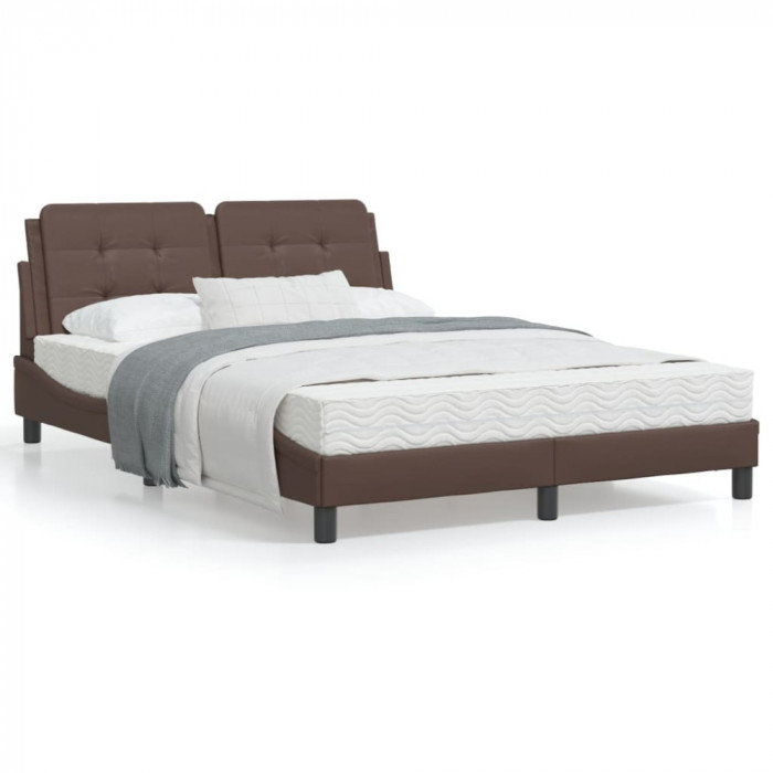 vidaXL Cadru de pat cu tăblie, maro, 140x190 cm, piele ecologică