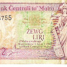 M1 - Bancnota foarte veche - Malta - 2 lire - 1967