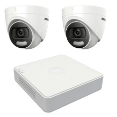 Sistem de supraveghere Hikvision 2 camere interior 5MP ColorVU, lumina alba 20m, DVR 4 canale 8 MP SafetyGuard Surveillance