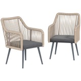 Outsunny Set 2 Scaune de Grădină din Ratan PE cu Perne Moi Lavabile și Brațe, Scaune pentru Dining Exterior din Oțel, pentru Terasă, Balcon, Grădină,