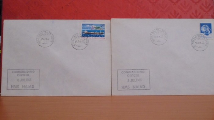 2 BUC. PLICURI CORESPONDENTA CU STAMPILA NAVEI HMS NAIAD SI STAMPILA PORT CTA.