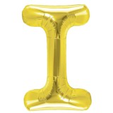 Balon folie metalizata litera i, flippy, 40 cm, umflati cu heliu sau aer, ambalaj individual, pai inclus, auriu