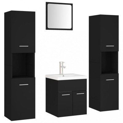 Set mobilier de baie, negru, lemn prelucrat foto