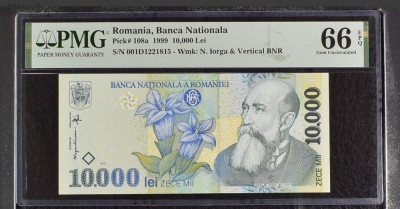 10000 lei 1999 PMG66 UNC bancnota gradata foto