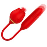 Vibrator dublu, Mia Vienna, cu miscare inainte-inapoi si stimulator clitoris cu limba, 40 functii de stimulare, silicon, rosu