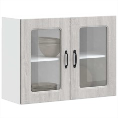 vidaXL Dulap bucătărie cu ușă sticlă Kalmar lemn prelucrat gri Sonoma 853613