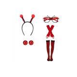 Set costum Ladybug pentru femei 5 piese: bandă de cap, ochelari, șosete, mănuși, cercei - o singură mărime