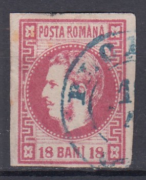 ROMANIA 1868 LP 24 REGELE CAROL I CU FAVORITI 18 BANI ROSU STAMPILAT PLOIESTI