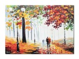 Tablou peisaj alee in parc pictat manual, Impreuna pentru totdeauna, 70x50cm ulei pe panza in cutit efect 3D, Leonard Covaci