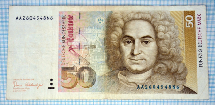 Bancnota 50 MARK marci germane circulate - 2 Januar 1989