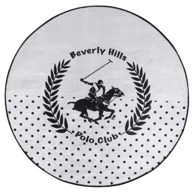 Covor Beverly Hills Polo Club 586BHP1124, 120 cm, catifea, poliester, 1000 g/mp2, antibacterian, alb/negru foto