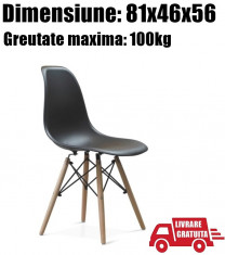 Scaun Design Modern Negru Plastic Lemn Dining Living Birou Sufrageri foto