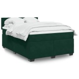 vidaXL Pat box spring cu saltea, verde &icirc;nchis, 140x190 cm, catifea 3288603