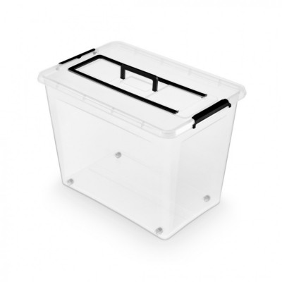 Container Plastic Cu Capac, Transparent, Orplast Simple Box - Capacitate 80l - Cu Maner Si Rotile foto