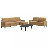 vidaXL Set de canapele cu perne, 3 piese, maro, catifea