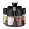 Set 6 recipiente pentru condimente, cu suport rotativ, din ABS, dimensiuni 18x16x12cm, alb/negru