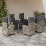 Set mobilier de gradina cu perne, 7 piese gri deschis poliratan