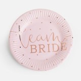 Farfurii de Petrecere din Carton, Roz, cu Buline și Inscripția Team Bride, &Oslash;18cm, Set 6 buc, CMCLASS
