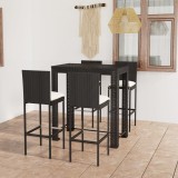 Set mobilier bar de exterior cu perne 5 piese, negru, poliratan