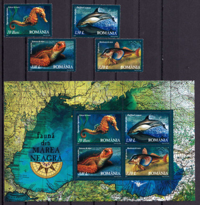 RO 2007 ,LP 1755a,&amp;quot;Fauna din Marea Neagra&amp;quot; , colita 393+ serie , MNH foto