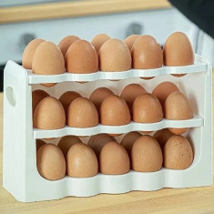 Suport de depozitare pentru oua cu 3 rafturi culoare alb, capacitate 30 de buc foto