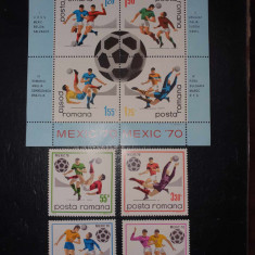 RO 1970 ,LP 729a,"C.M. Fotbal Mexic '70", colita 75 ,MNH plus inca 4 timbre